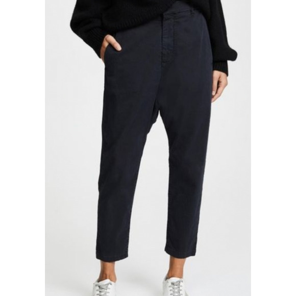 Nili Lotan 2 Slouchy Paris Pants Drop Crotch $345 Cropped Cotton Washed Black - Picture 1 of 5